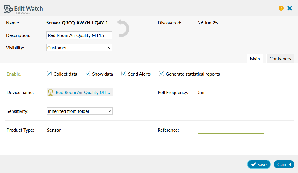 Controller Edit Sensor